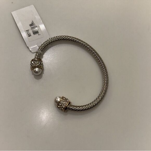 KAT + BRYN Stone Cable Cuff Bracelet Silver Gold Rhinestones Pearls - Picture 4 of 6